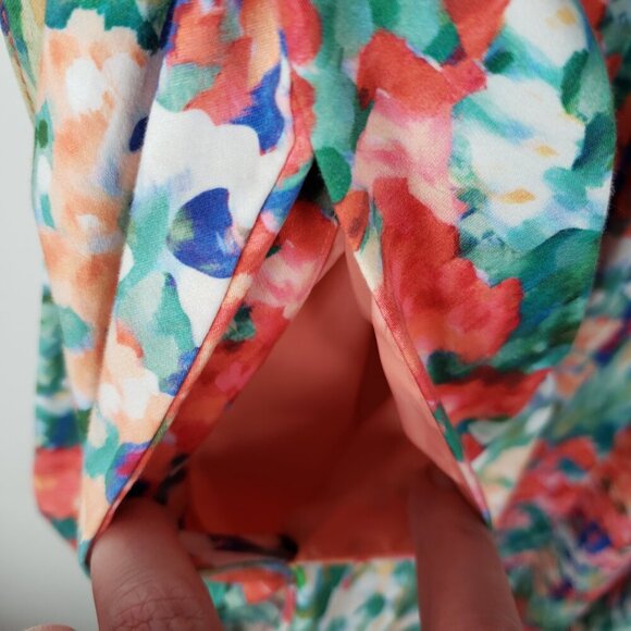 Talbots Fit & Flare Dress Orange Watercolor Sleeveless Retro Belted Size 16W - Picture 4 of 11